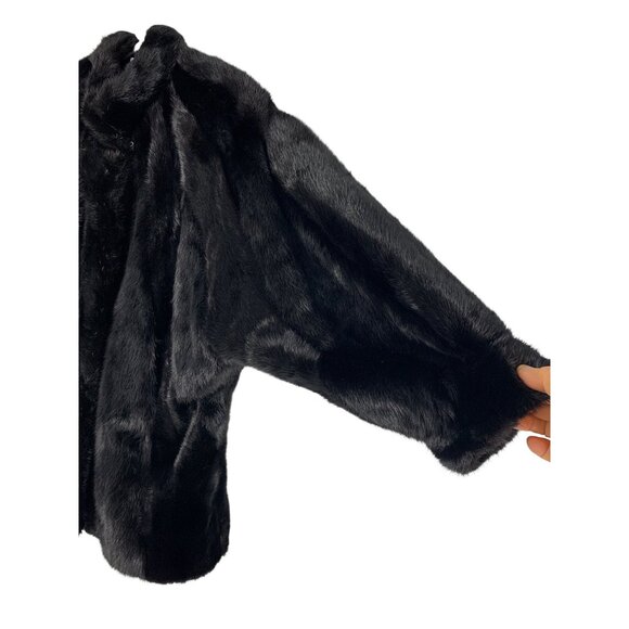 Vintage 80s Genuine Saga Mink Fur Coat M/L Black 3/4 Batwing Sleeve - Picture 14 of 16